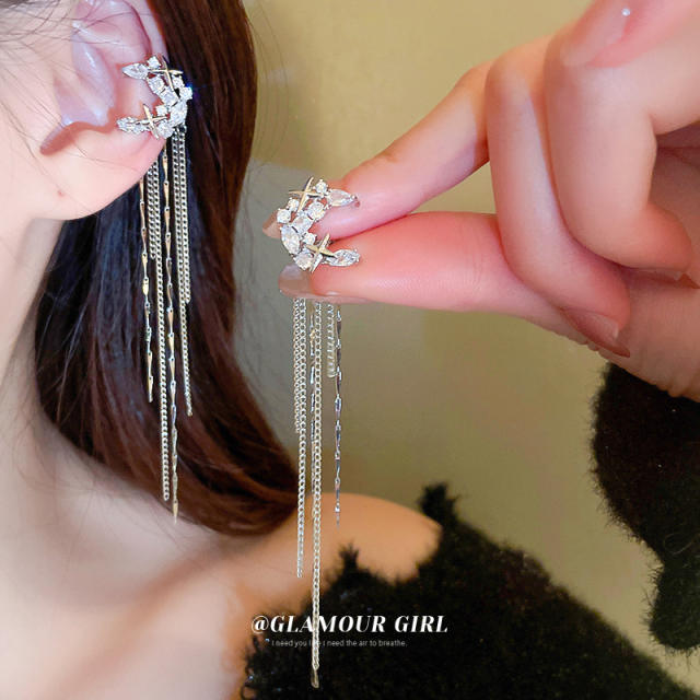 Korean fashion diamond star tassel ear cuff