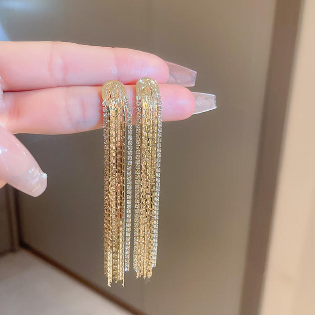 925 needle diamond tassel long earrings