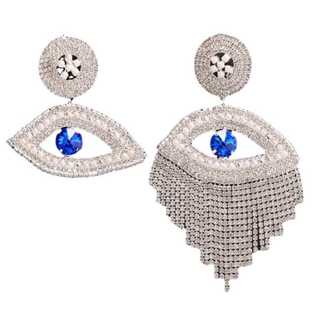 Personality diamond evil eye design asymmetrical earrings