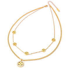 Fashionable two layer hollow clover stainless steel necklace