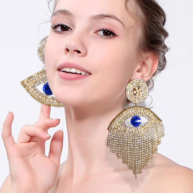 Personality diamond evil eye design asymmetrical earrings