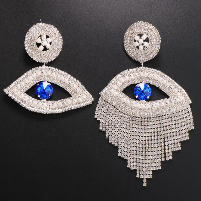 Personality diamond evil eye design asymmetrical earrings