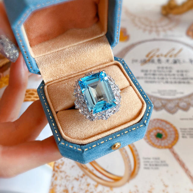 Hot sale square shape blue crystal rings for women