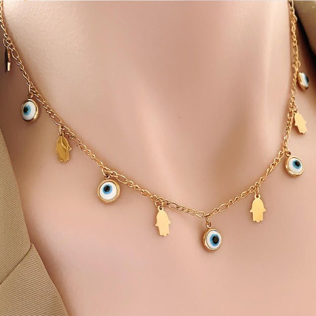 Occident fahsion evil eye charm stainless steel necklace