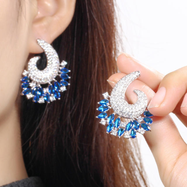 Creative pave setting color diamond women earrings