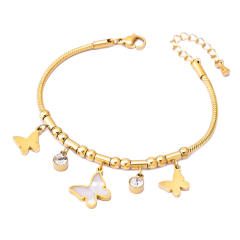 Multi element clover bear heart charm stainless steel bracelet