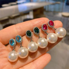 Tiktok hot sale color glass crystal pearl earrings