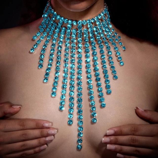 Luxury diamond tassel choker necklace long necklace for women