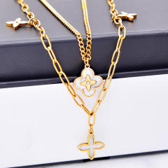 Classic white color clover two layer stainless steel necklace