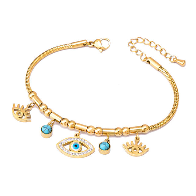Multi element clover bear heart charm stainless steel bracelet
