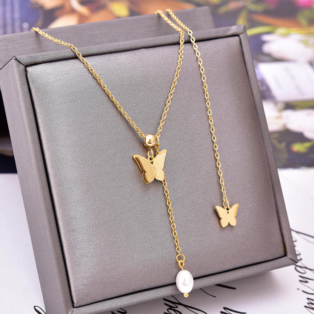 Korean fashion frost butterfly stainless steel necklace