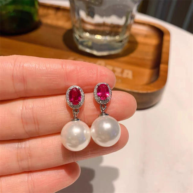 Tiktok hot sale color glass crystal pearl earrings