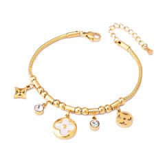 Multi element clover bear heart charm stainless steel bracelet