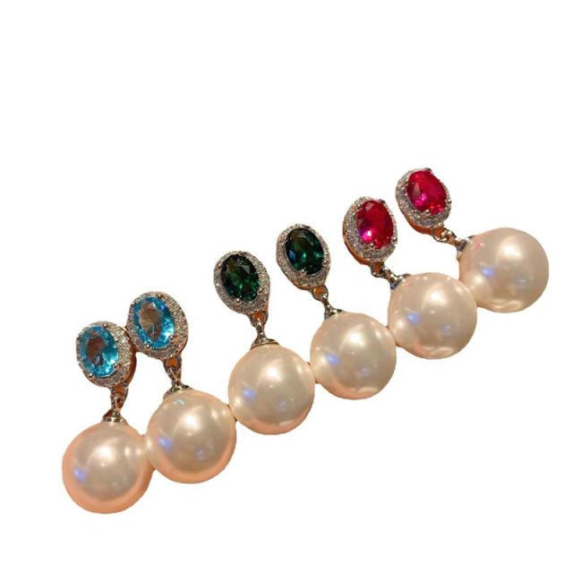 Tiktok hot sale color glass crystal pearl earrings