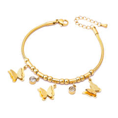 Multi element clover bear heart charm stainless steel bracelet