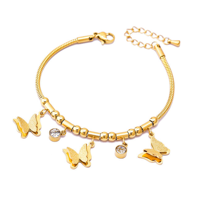 Multi element clover bear heart charm stainless steel bracelet