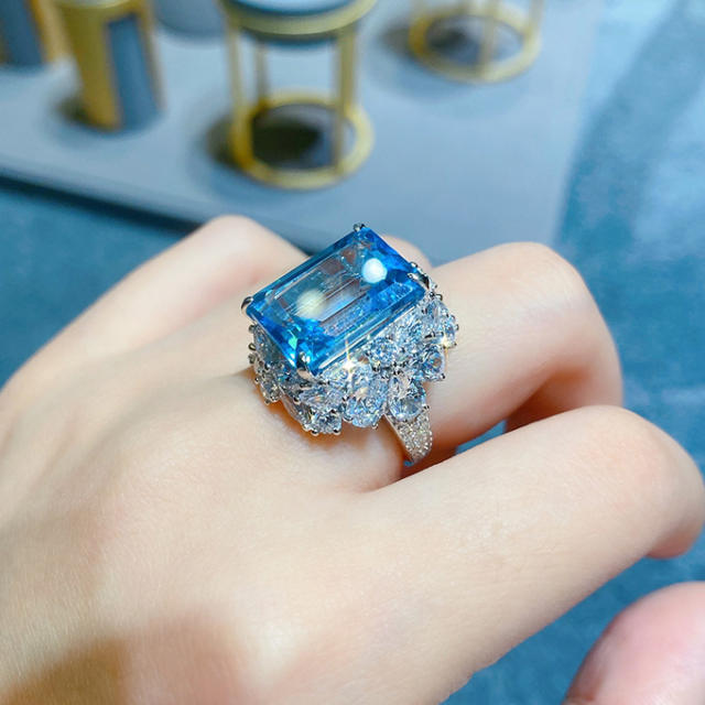 Hot sale square shape blue crystal rings for women