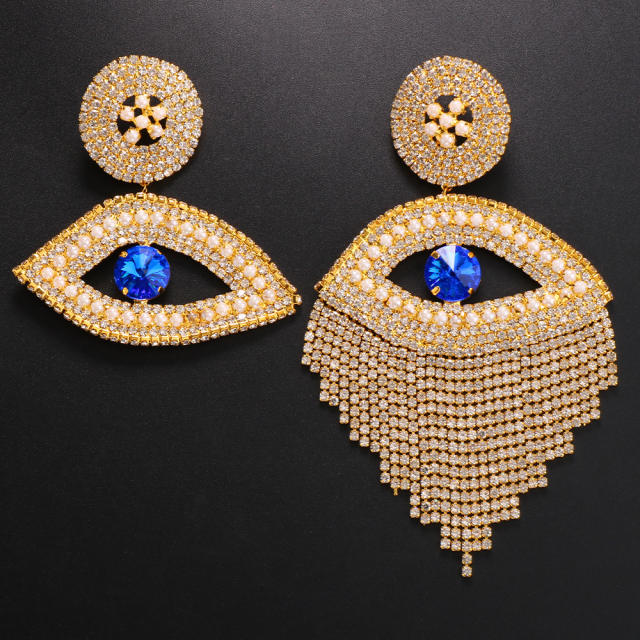 Personality diamond evil eye design asymmetrical earrings