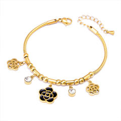 Multi element clover bear heart charm stainless steel bracelet