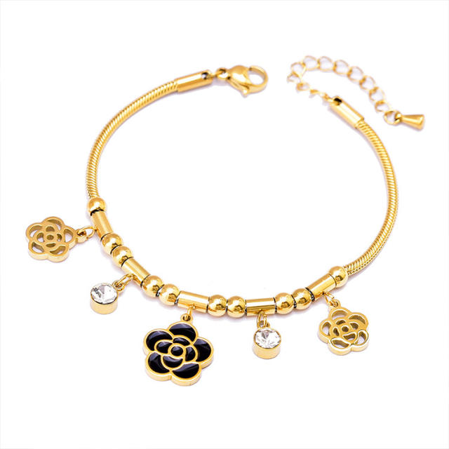 Multi element clover bear heart charm stainless steel bracelet