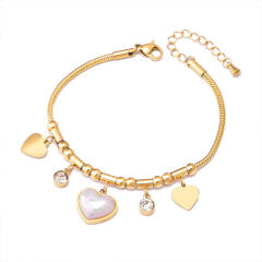 Multi element clover bear heart charm stainless steel bracelet