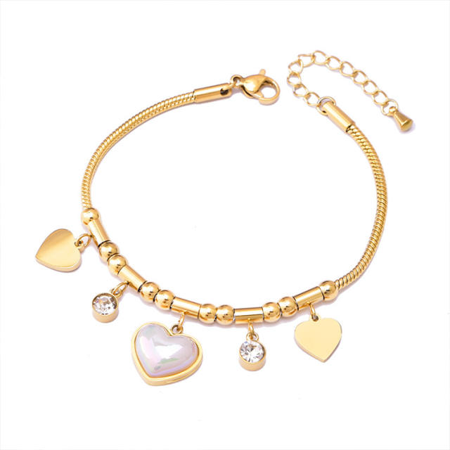 Multi element clover bear heart charm stainless steel bracelet