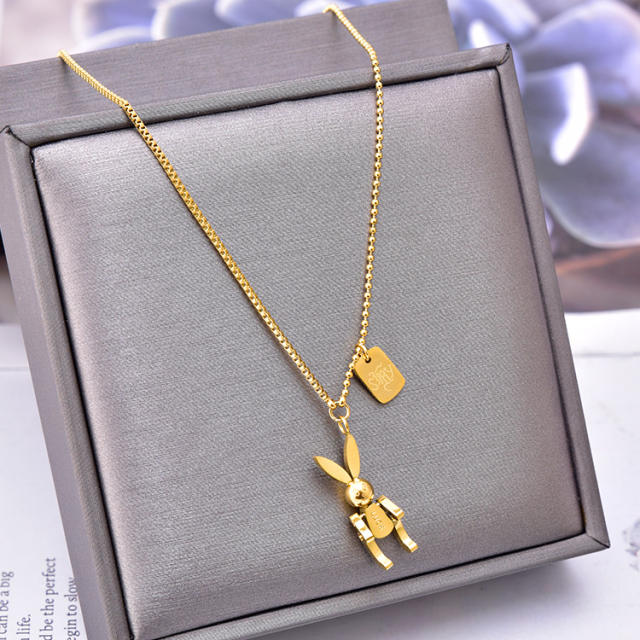 Cartoon rabbit pendant stainless steel necklace
