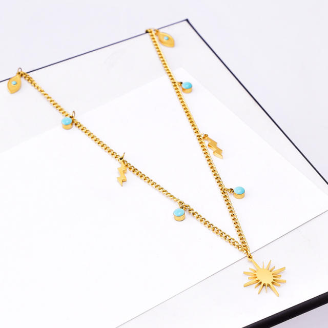Occident fashion boho blue tiny beads stainless steel necklace
