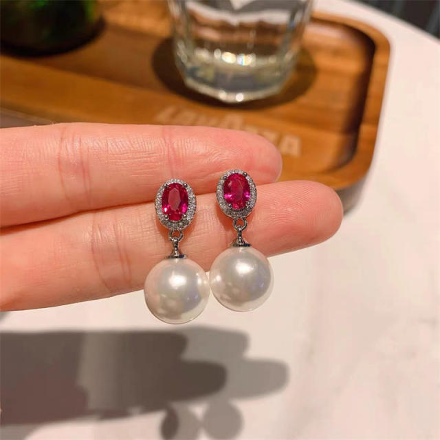 Tiktok hot sale color glass crystal pearl earrings