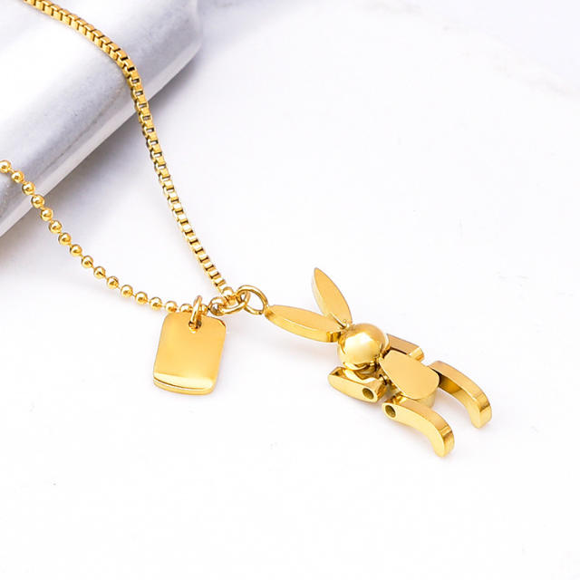 Cartoon rabbit pendant stainless steel necklace