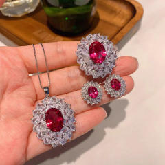INS elegant ruby crystal diamond jewelry set