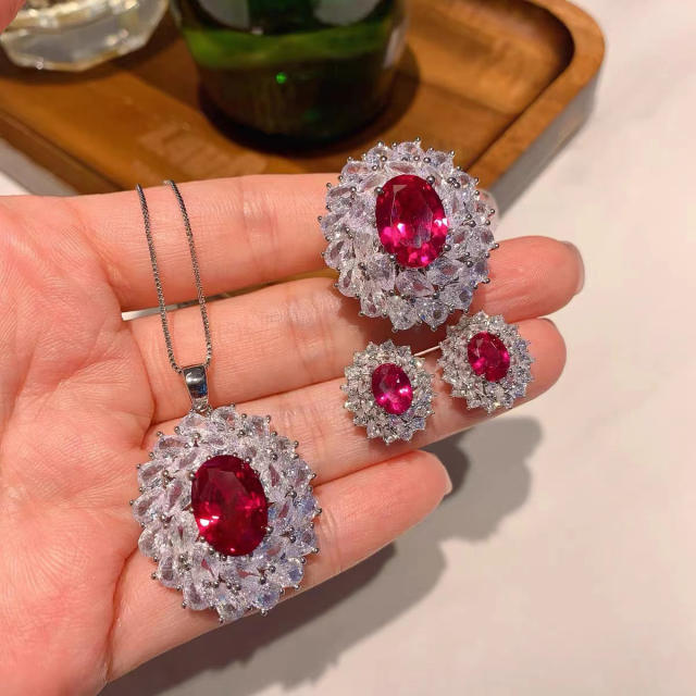 INS elegant ruby crystal diamond jewelry set