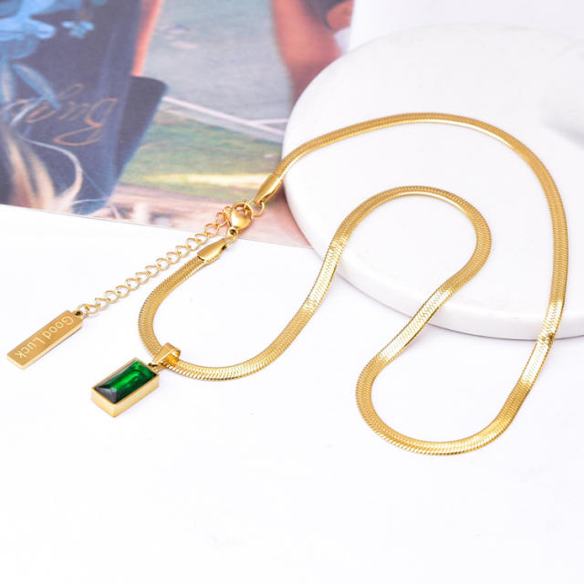 Occident fashion emerald pendant snake chain stainless steel necklace