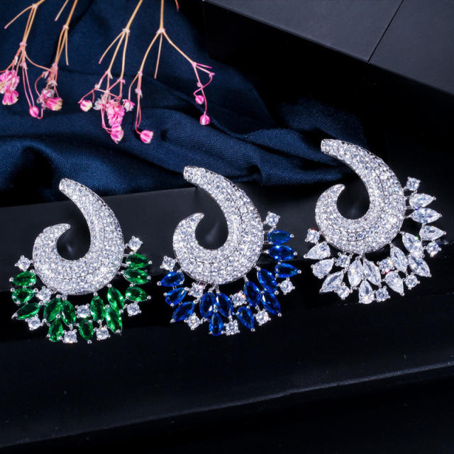 Creative pave setting color diamond women earrings
