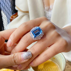 Hot sale square shape blue crystal rings for women