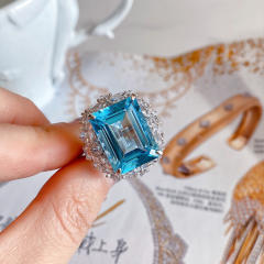 Hot sale square shape blue crystal rings for women