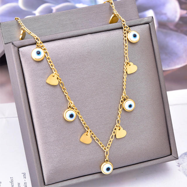 Occident fahsion evil eye charm stainless steel necklace