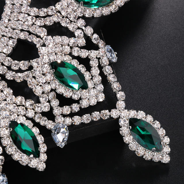 Luxury boho green color crystal statement hollow choker necklace