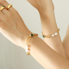 Elegant stainless steel chain pearl necklace bracelet