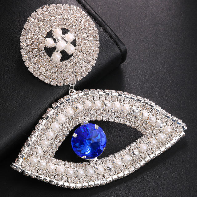 Personality diamond evil eye design asymmetrical earrings