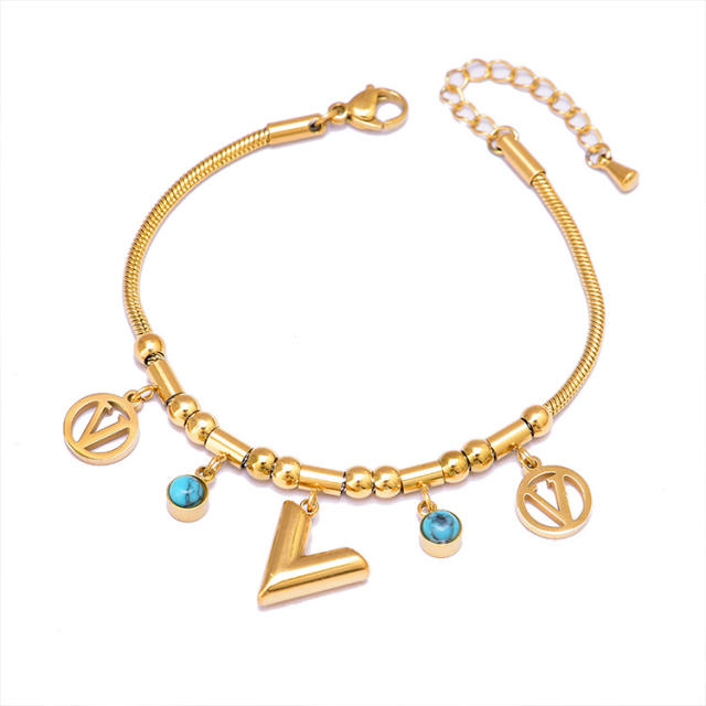 Multi element clover bear heart charm stainless steel bracelet