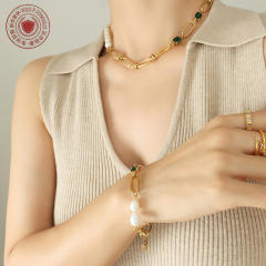 Elegant stainless steel chain pearl necklace bracelet