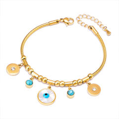Multi element clover bear heart charm stainless steel bracelet