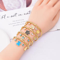 Multi element clover bear heart charm stainless steel bracelet