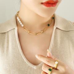 Elegant stainless steel chain pearl necklace bracelet