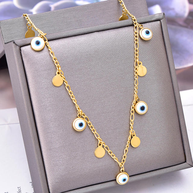 Occident fahsion evil eye charm stainless steel necklace
