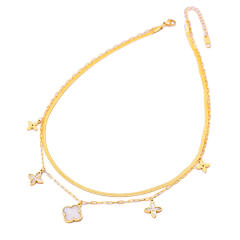 Korean fashion two layer white clover stainless steel necklace