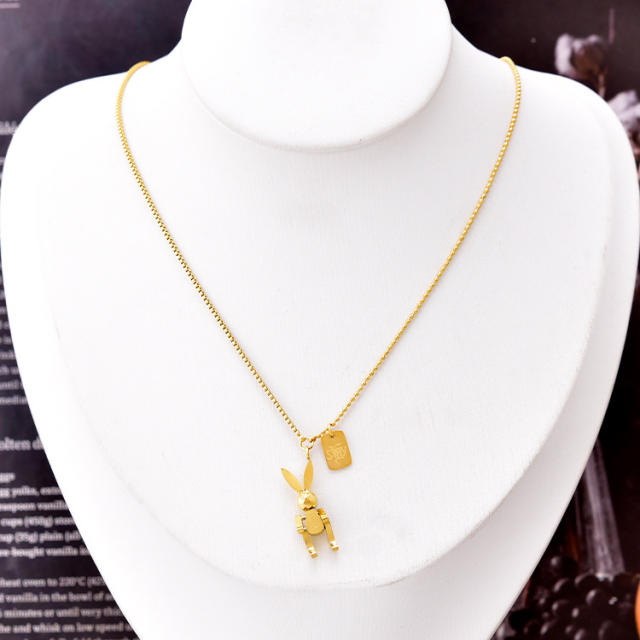 Cartoon rabbit pendant stainless steel necklace