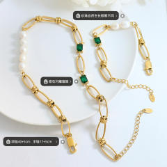 Elegant stainless steel chain pearl necklace bracelet