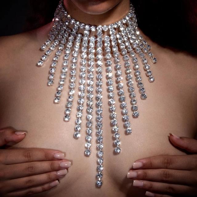 Luxury diamond tassel choker necklace long necklace for women